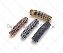 Load image into Gallery viewer, Cobalt CZ Micro Pave Half Full Pave Tube for Bracelet/Necklace, CZ Spacer Tube in Silver/Gold/Rose Gold/Black, Tube Beads, 38x8mm,sku#ML13