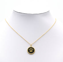 Load image into Gallery viewer, Gold Black Enamel Dog's Paw Print Coin Charm, Sku#LK695