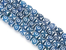 Load image into Gallery viewer, Natural Blue Evil Eye Tibetan Agate, 12x16mm Barrel Beads, Sku#U1478