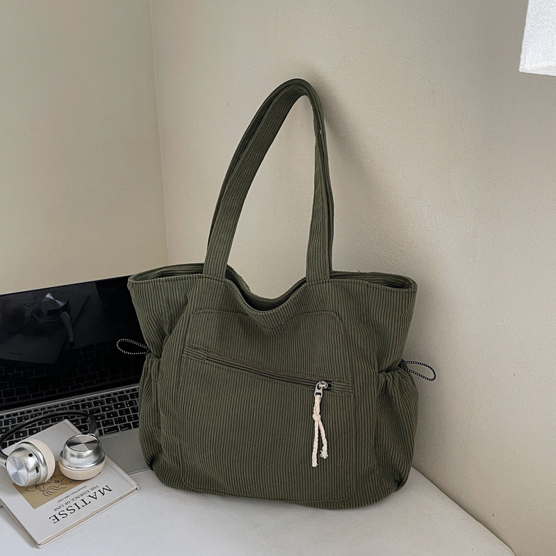 Women's Corduroy Tote Bag – Casual Everyday Shoulder Bag with Double Straps