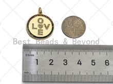 Load image into Gallery viewer, Multicolor CZ Micro Pave Love On Round Coin Pendant/Charm,Cubic Zirconia Paved Love Charm, Necklace Bracelet Charm Pendant,21x22mm, sku#L338