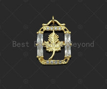 Load image into Gallery viewer, CZ Micro Pave Maple Leaf On Rectangular Frame Shape Pendant/Charm,Big CZ Charm, Necklace Bracelet Charm Pendant,19x24mm, Sku#LK260