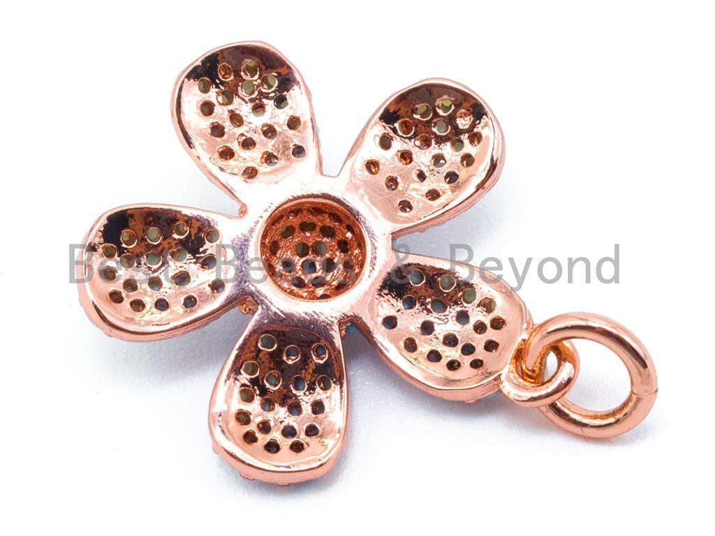 16mm CZ Turquoise Micro Pave Daisy Flower Pendant,sku#L83