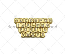 Load image into Gallery viewer, 6mm Gold Alphabet CZ Micro Pave Large Hole Spacer Beads, Cubic Zirconia Cube Letter Beads, Initial Letter Beads, Cube letter, sku#JL43