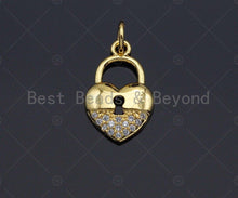 Load image into Gallery viewer, CZ Micro Pave Heart Lock Pendant, Heart Shape Charm, 18K Gold Lock Pendant,16x10mm, Sku#JL10