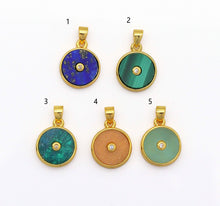 Load image into Gallery viewer, Gold Round Coin Gemstone Charm, Sku#LY13