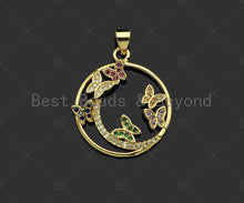 Load image into Gallery viewer, Gold Fillled Colorful CZ Micro Pave Butterfly On Round Ring Shape Pendant, 18K Gold Filled Charm, Necklace Bracelet Pendant,22x26mm,Sku#LD97