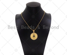 Load image into Gallery viewer, CZ Micro Pave G Word On Round Medallion Pendant,Black Enamel Gold/Silver Charm, Necklace Bracelet Charm Pendant, 35x38mm, Sku#L552