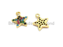 Load image into Gallery viewer, Multi-Color CZ Micro Pave Five Star Pendant, Star Shaped Pave Charm Pendant, Gold plated, 13x11mm, Sku#B109