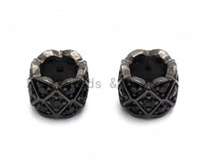 Load image into Gallery viewer, Black CZ Pave On Black Triple Layers Big Large Hole Cylinder Beads, Cubic Zirconia Black Color Cylinder Space Beads, 8x6mm, SKU#C92