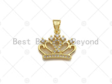 Load image into Gallery viewer, 18K Gold Micro CZ Pave Crown Pendant, Gold Crown Charm,  Crown Beads, Jewelry Findings, 15x18mm, sku#LK41
