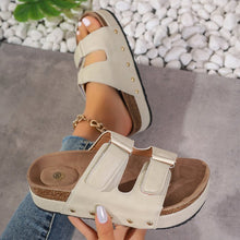 Load image into Gallery viewer, Women's Platform Sandals with Velcro Straps - Thick Sole Beach Shoes with Rivet Details