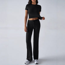 Load image into Gallery viewer, Crew Neck Short Sleeve Top &amp; Full-Length Pants Set – Solid Color, 10 Colors