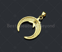 Load image into Gallery viewer, CZ Micro Pave 18k Gold North Star On Horn Shape Pendant, Cubic Zirconia Pendant, Horn Charm, CZ Micro Pave Pendant,21x25mm,Sku#LK213