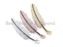 Load image into Gallery viewer, CZ Micro Pave Feather Pendant with Jump Ring, Cubic Zirconia Pendant/Charm,44x12mm,sku#F97C