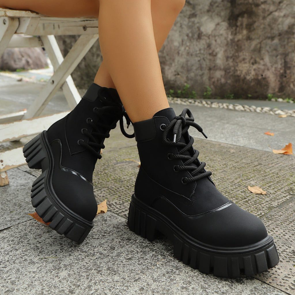 Women's Chunky Heel Vintage Ankle Boots – Plus Size Lace-Up Block Heel Booties