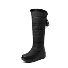 Load image into Gallery viewer, Women's Wedge Heel High-Top Snow Boots – Faux Fur Lined, Rubber Sole | Black &amp; White