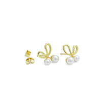 Load image into Gallery viewer, White Pearl Gold Bowknot Star Fish Stud Earring,Sku#LD747