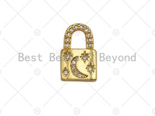 Load image into Gallery viewer, 18K Dainty Gold Padlock with CZ Micro Pave Moon and Star, Padlock Charm, Lock Charm, 8x13mm, Sku#LK29