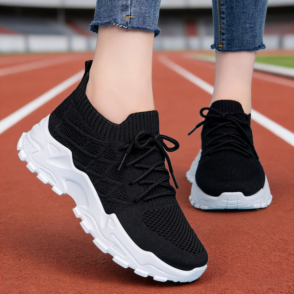 Women's Height Increasing Sneakers | Flyknit Dad Shoes with Padded Comfort Sole & Mesh Lining