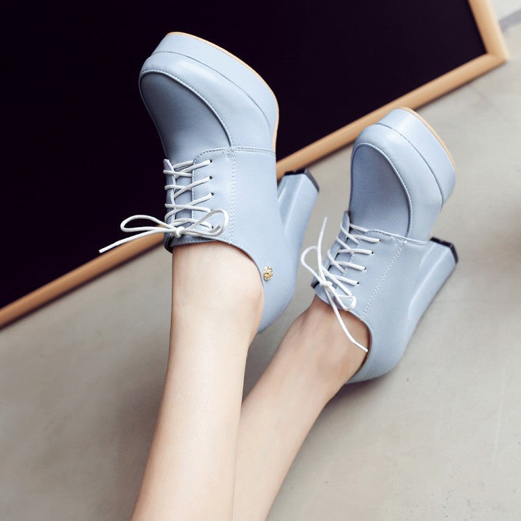 Women's Chunky Heel Lace-Up Pumps | Vintage Round Toe Platform Shoes