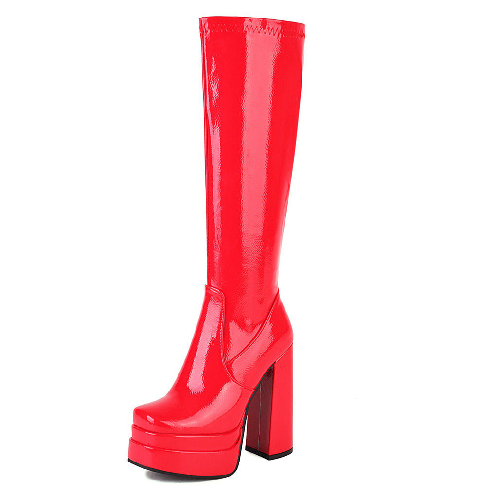 Women's Chunky Heel High-Top Boots – Square Toe Side Zipper Winter Boots