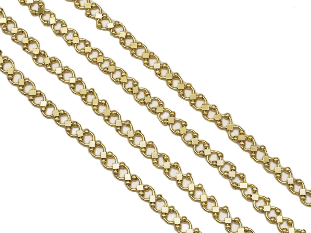18K Gold Round Ball Diamond Link Chain by Yard, sku#E550
