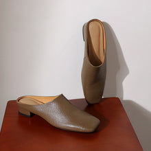 Load image into Gallery viewer, Women's Square Toe Cowhide Mules | Low Block Heel Slip-On Backless Shoes