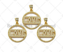 Load image into Gallery viewer, 18k Shiny Gold Love On Round Ring Charms, Gold Ring Charms,Gold Pendant, Round Necklace Charms, 18x20mm, Sku#LK147