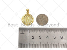 Load image into Gallery viewer, 18k Dainty Gold Virgin Mary On Round Flower Shape Charms, Dainty Charms, Gold Pendant, Round Flower Necklace Charms, 18x21mm, Sku#LK168