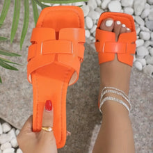 Load image into Gallery viewer, Women's Square Toe Flat Sandals | Hollow Cutout Slides PU Snakeskin