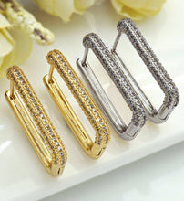 Load image into Gallery viewer, Pave Double Raw Rectangle Earring, Minimal earrings, J254