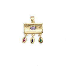 Load image into Gallery viewer, Colorful CZ Gold Rectangle with Dangle Charm, Sku#LK831