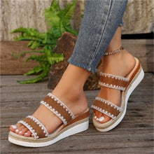 Load image into Gallery viewer, Women's Hemp Rope Wedge Sandals | Suede Woven Ethnic Platform Slides