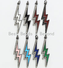 Load image into Gallery viewer, CZ Enamel Thunder Lightning Bolt Charm, Enamel CZ Pave lightning Sign Pendant, Pave Lightning Bolt Charm,  11x39mm, sku#F604