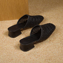 Load image into Gallery viewer, Women's Woven Square Toe Sandals - Casual Summer Flats with Synthetic Leather Upper