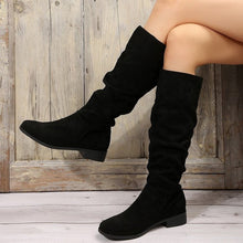 Load image into Gallery viewer, Women's Plus Size Suede Chunky Heel Slip-On Boots | Round Toe High Shaft