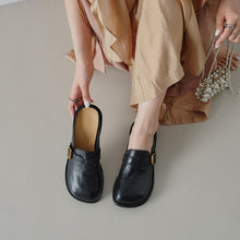 Load image into Gallery viewer, Women's Full Grain Leather Buckle Mules | Retro Low Block Heel Backless Shoes