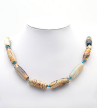 Load image into Gallery viewer, Natural Blue Brown Tibetan Agate Barrel Smooth Agate, 14x40mm Focal Beads, Sku#U1439