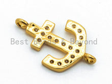 Load image into Gallery viewer, CZ Clear Micro Pave Anchor Arrow Connector, Clear CZ on Gold/Silver/Rose Gold/Gunmetal Bracelet Necklace Charm,14x23mm, sku#M217