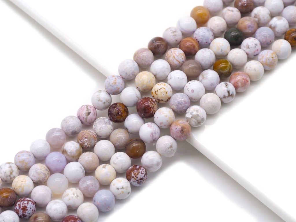 Genuine White Ocean Jasper Round Smooth Beads, Sku#U1385