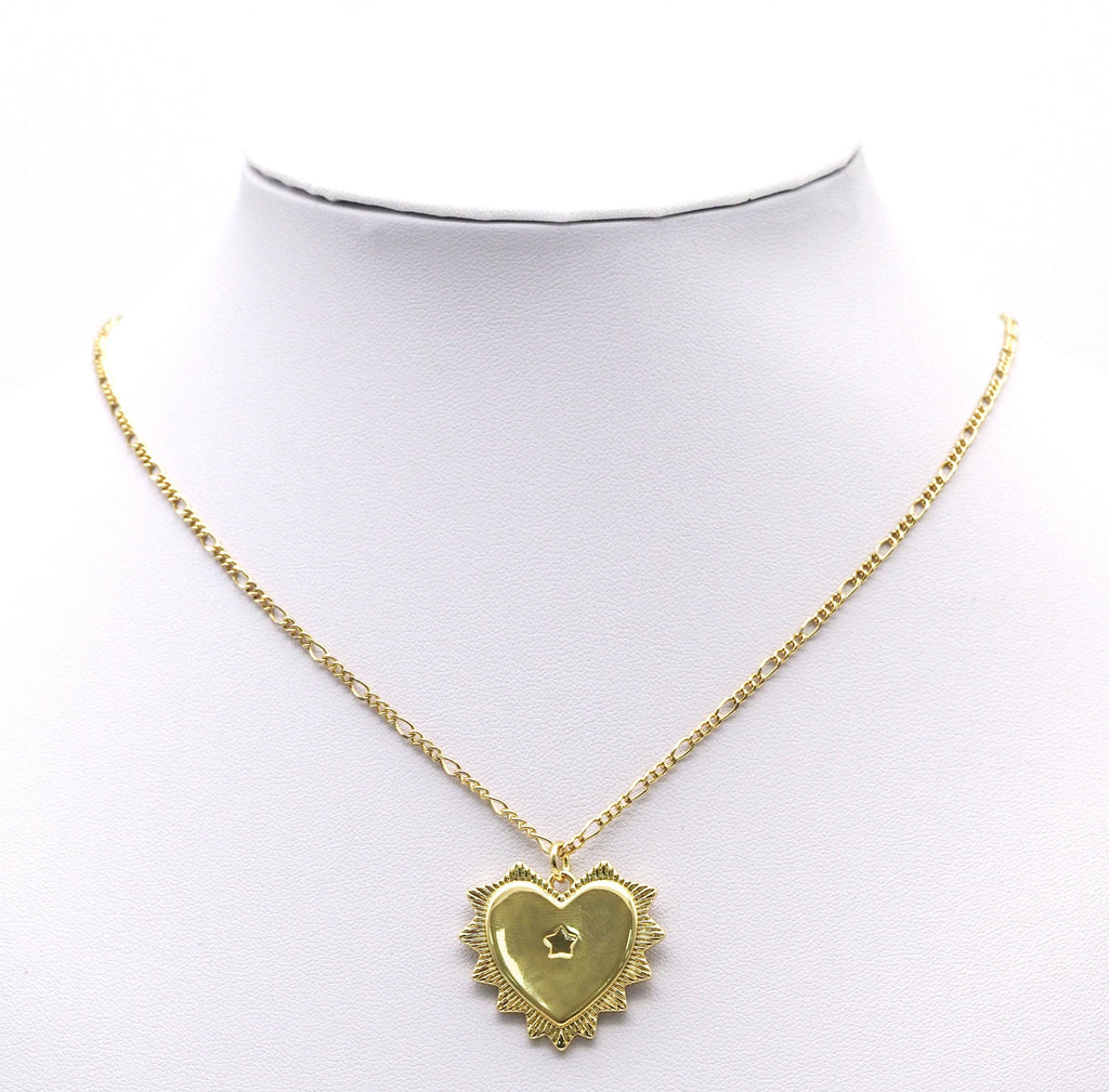 Gold Star On Spike Heart Pendant, Sku#LX104