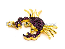 Load image into Gallery viewer, CRAB Inspired Charm, CZ Micro Pave Fuchsia/Black/Turquoise/Cobalt/Blue Crab Pendant, Cubic Zirconia Pendant,Gold Plated,23x28x3mm,SKU#F449
