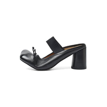 Load image into Gallery viewer, Women's Washed Cowhide Leather Ballet Mule Block Heel Sandals | Elastic Strap Open-Back Heels