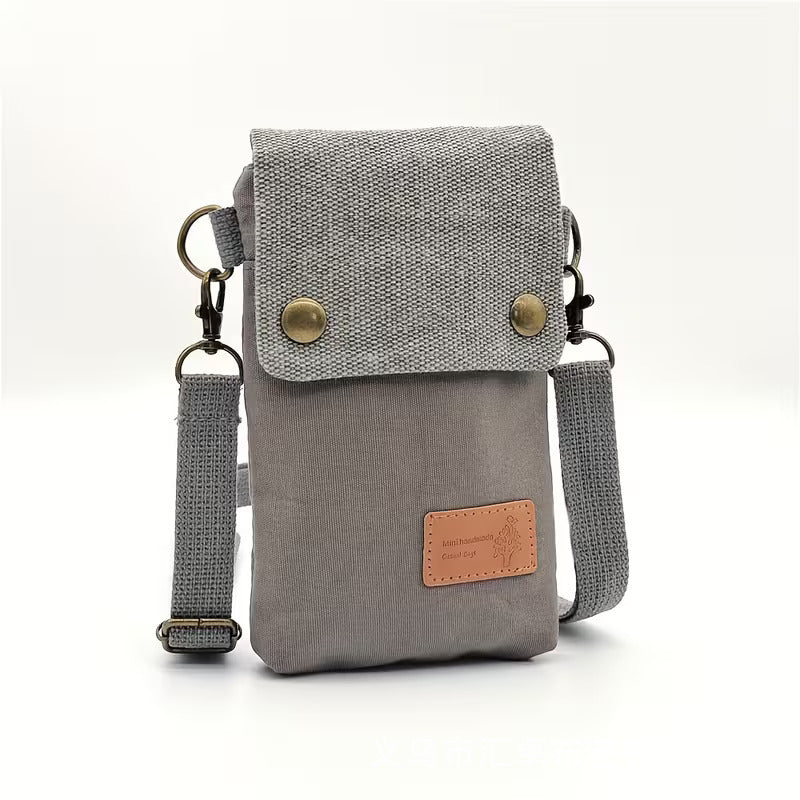 Canvas Crossbody Phone Bag - Retro European Patchwork Design for Women