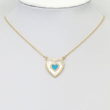 Load image into Gallery viewer, CZ Gold Mother of Pearl Turquoise Malachite Heart  Charm, Sku#LX329