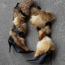 Load image into Gallery viewer, Women's Fluffy Stiletto Thigh-High Boots | Pigskin Slip-On Pointed-Toe Heels