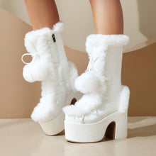 Load image into Gallery viewer, Women's Mid-Calf Chunky Heel Furry Boots – Suede Platform Winter Boots