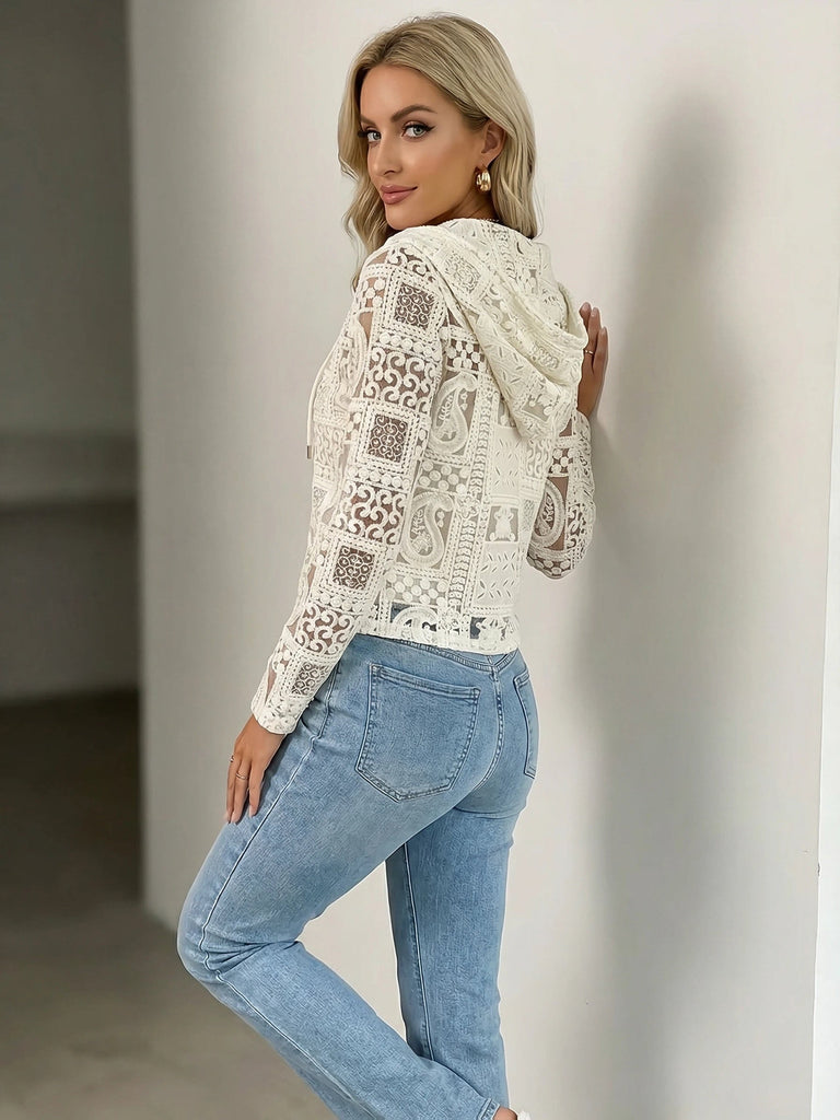 Womens Lace Hooded Cardigan Coat
