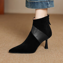 Load image into Gallery viewer, Women's Spliced Short Martin Boots – Suede Stiletto Heel Ankle Boots with Back Zipper
